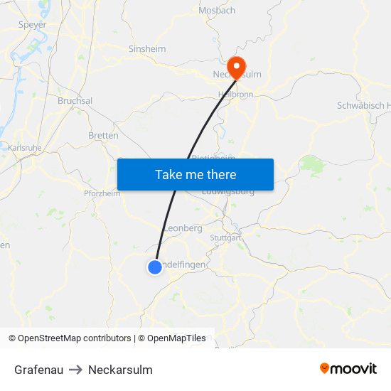 Grafenau to Neckarsulm map