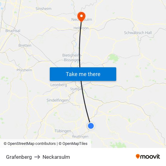 Grafenberg to Neckarsulm map