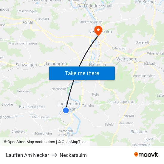 Lauffen Am Neckar to Neckarsulm map