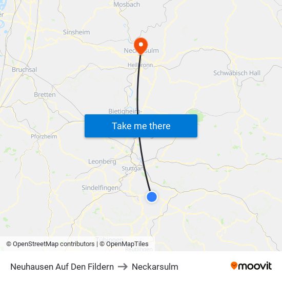 Neuhausen Auf Den Fildern to Neckarsulm map