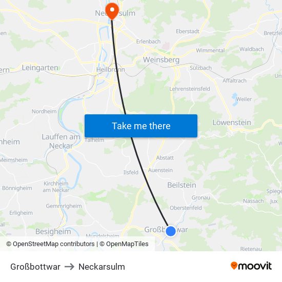 Großbottwar to Neckarsulm map