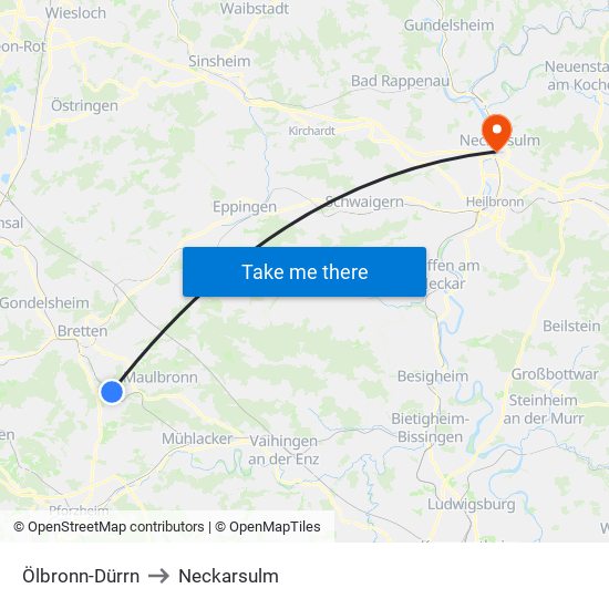 Ölbronn-Dürrn to Neckarsulm map