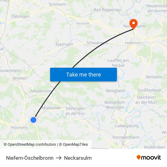 Niefern-Öschelbronn to Neckarsulm map