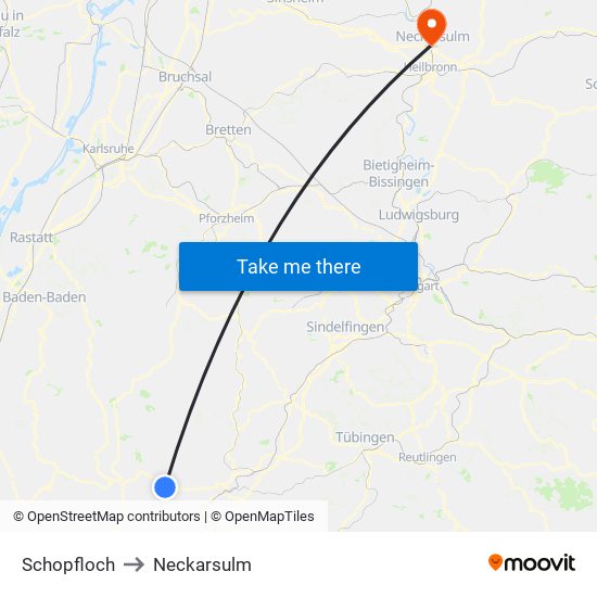 Schopfloch to Neckarsulm map