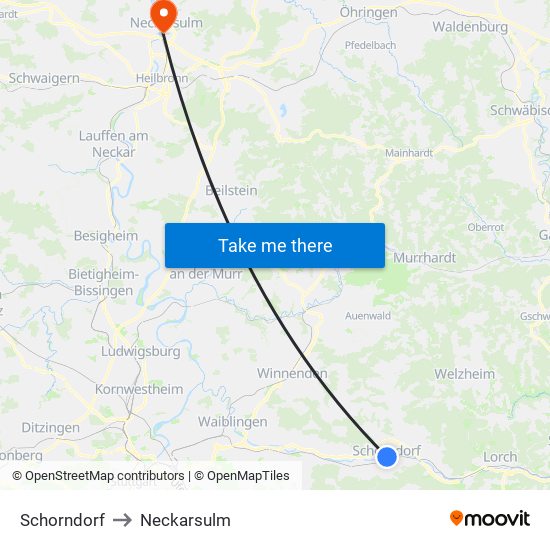 Schorndorf to Neckarsulm map