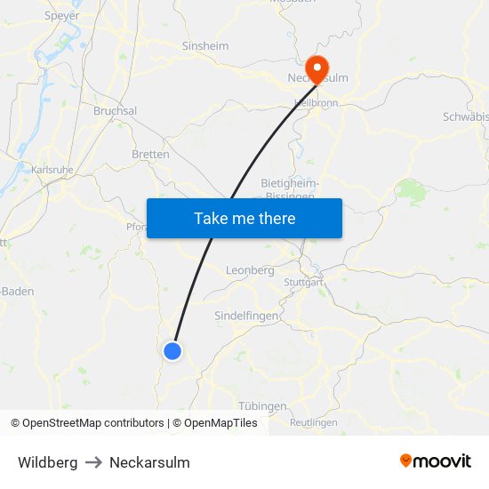 Wildberg to Neckarsulm map