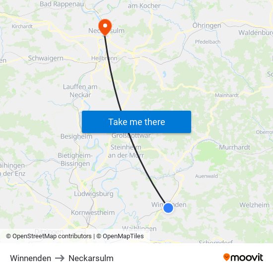 Winnenden to Neckarsulm map