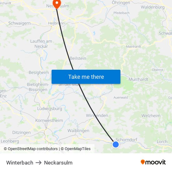 Winterbach to Neckarsulm map