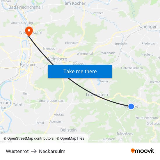 Wüstenrot to Neckarsulm map