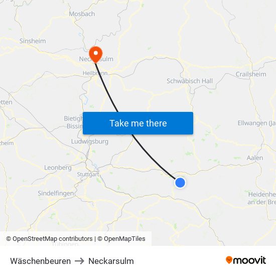 Wäschenbeuren to Neckarsulm map