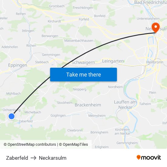 Zaberfeld to Neckarsulm map