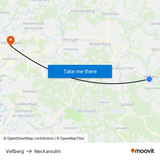 Vellberg to Neckarsulm map