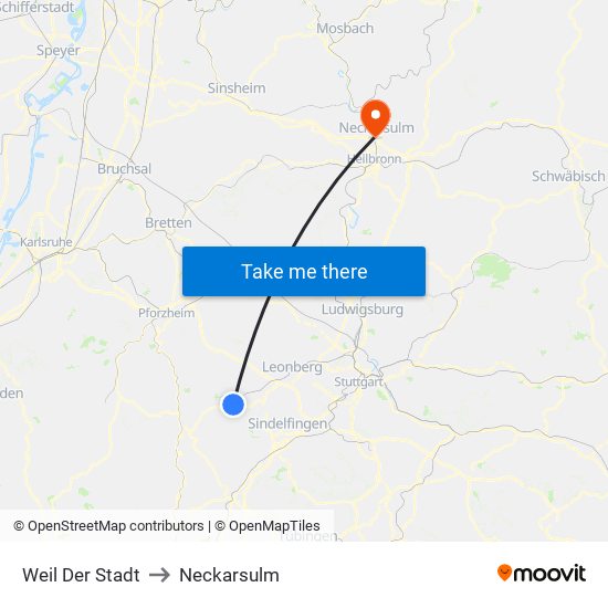 Weil Der Stadt to Neckarsulm map