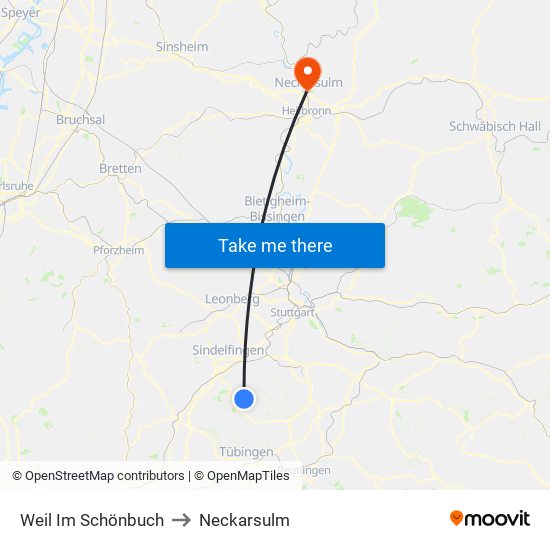 Weil Im Schönbuch to Neckarsulm map