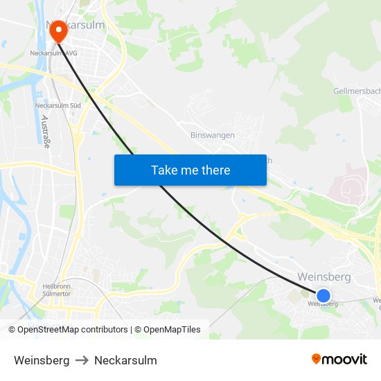 Weinsberg to Neckarsulm map