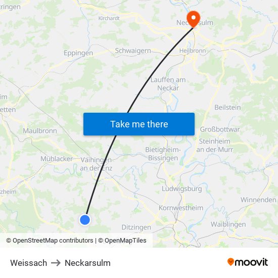 Weissach to Neckarsulm map