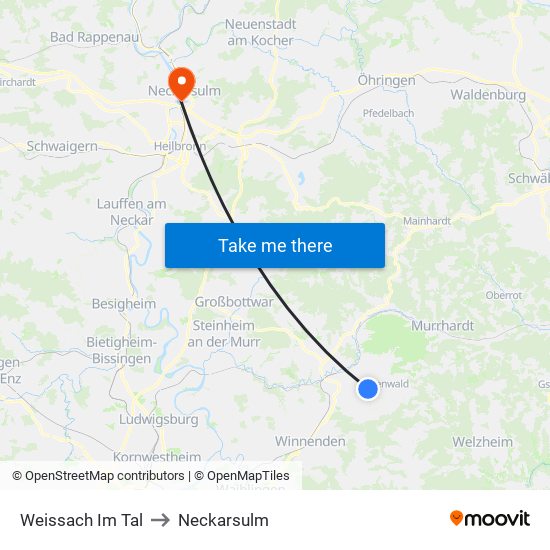 Weissach Im Tal to Neckarsulm map