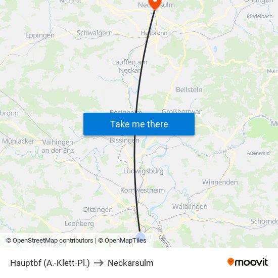 Hauptbf (A.-Klett-Pl.) to Neckarsulm map