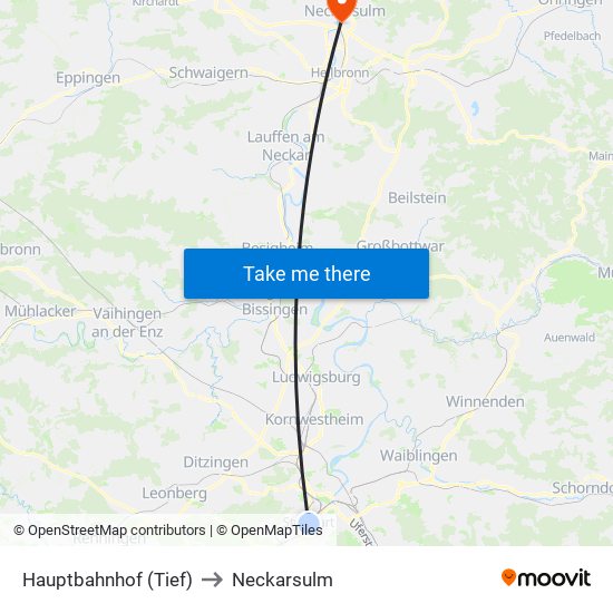 Hauptbahnhof (Tief) to Neckarsulm map