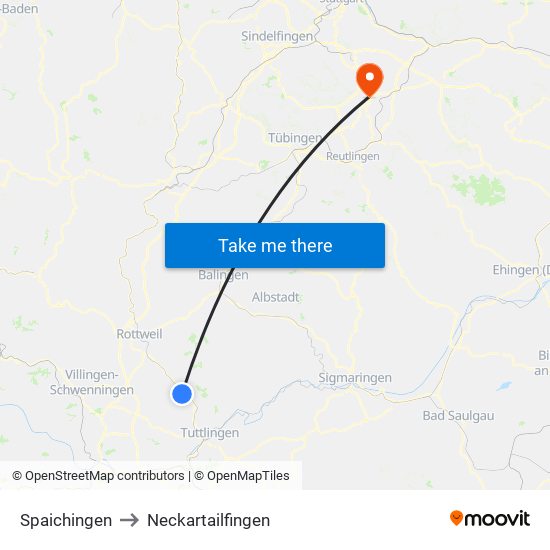 Spaichingen to Neckartailfingen map