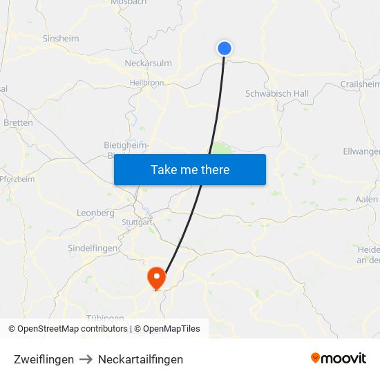 Zweiflingen to Neckartailfingen map