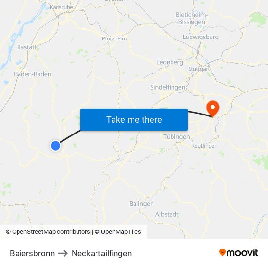 Baiersbronn to Neckartailfingen map