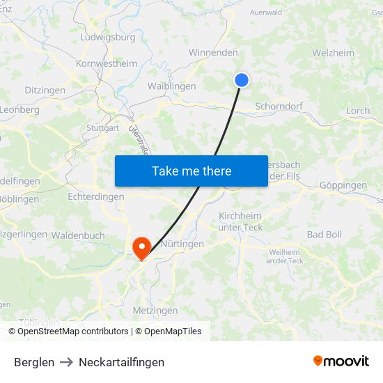 Berglen to Neckartailfingen map