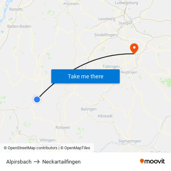 Alpirsbach to Neckartailfingen map