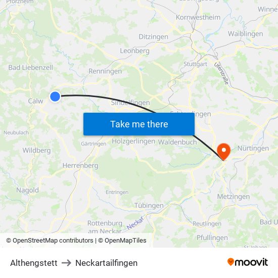 Althengstett to Neckartailfingen map
