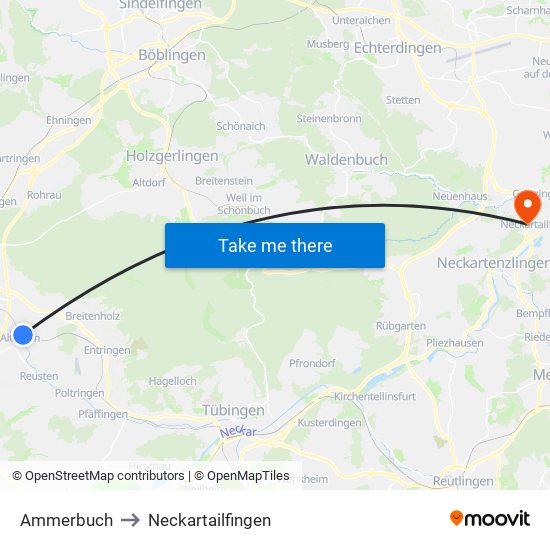 Ammerbuch to Neckartailfingen map