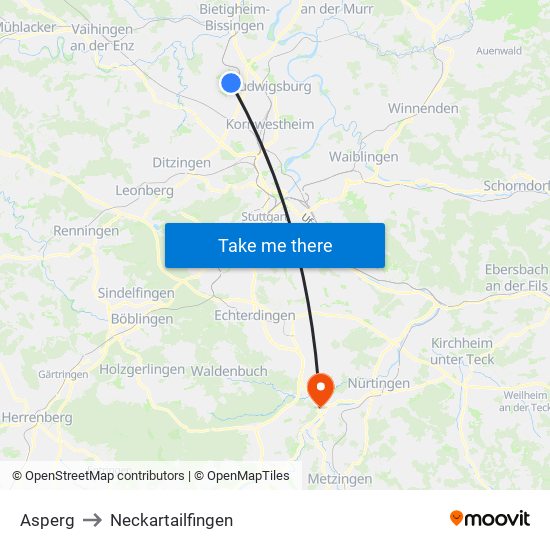 Asperg to Neckartailfingen map