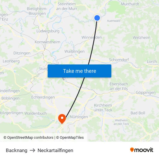 Backnang to Neckartailfingen map