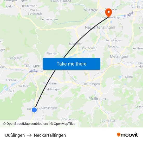 Dußlingen to Neckartailfingen map