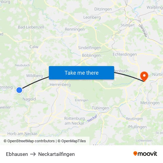 Ebhausen to Neckartailfingen map