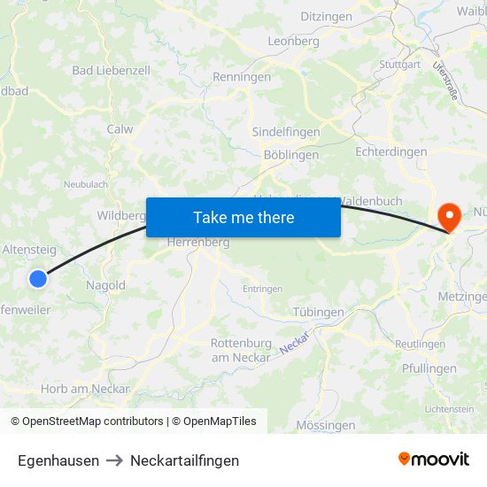 Egenhausen to Neckartailfingen map