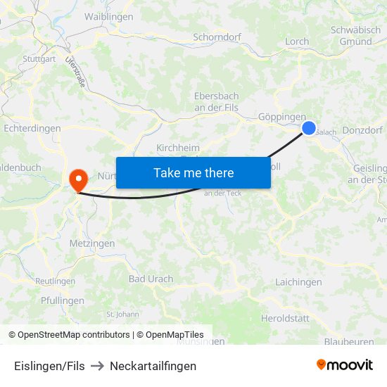 Eislingen/Fils to Neckartailfingen map