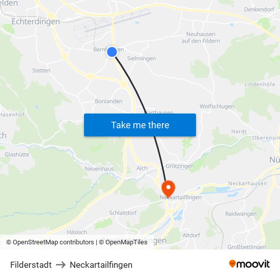 Filderstadt to Neckartailfingen map