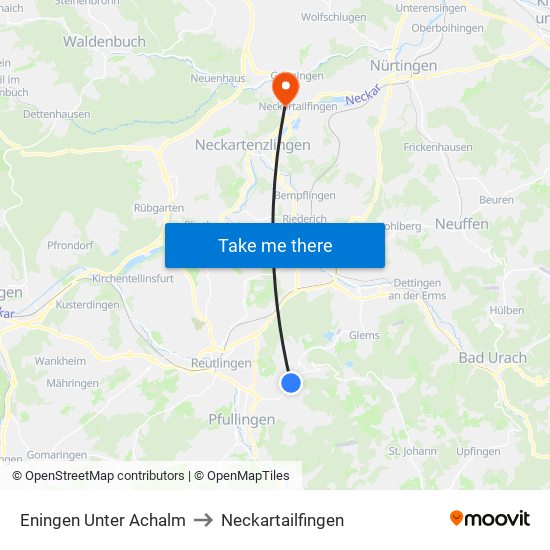 Eningen Unter Achalm to Neckartailfingen map
