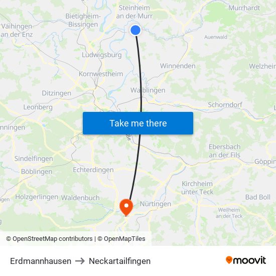 Erdmannhausen to Neckartailfingen map