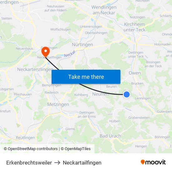 Erkenbrechtsweiler to Neckartailfingen map