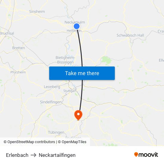 Erlenbach to Neckartailfingen map