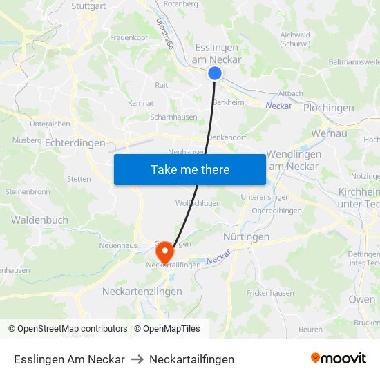 Esslingen Am Neckar to Neckartailfingen map