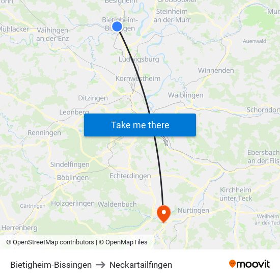 Bietigheim-Bissingen to Neckartailfingen map