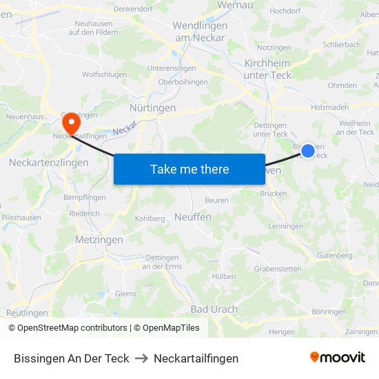 Bissingen An Der Teck to Neckartailfingen map