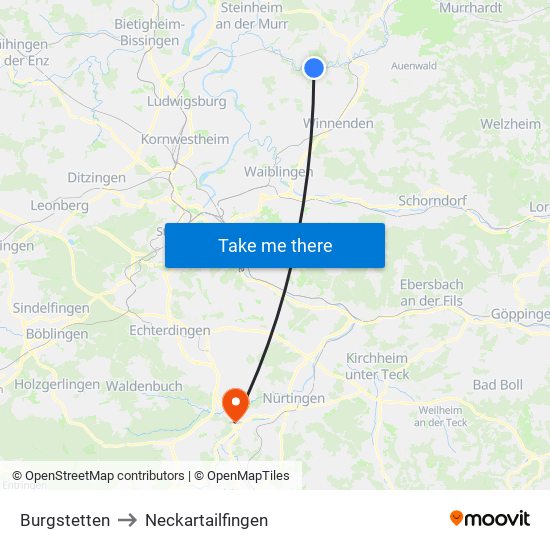 Burgstetten to Neckartailfingen map