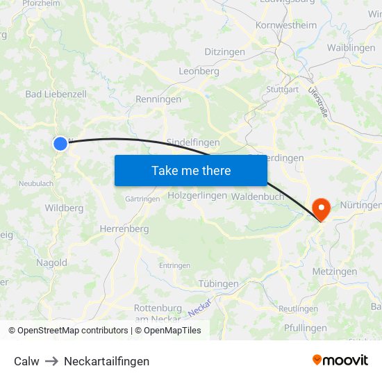 Calw to Neckartailfingen map