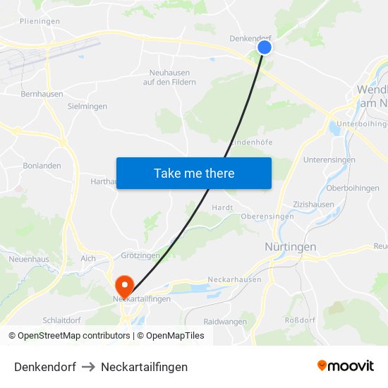 Denkendorf to Neckartailfingen map