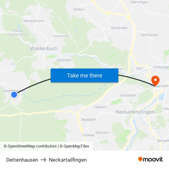 Dettenhausen to Neckartailfingen map