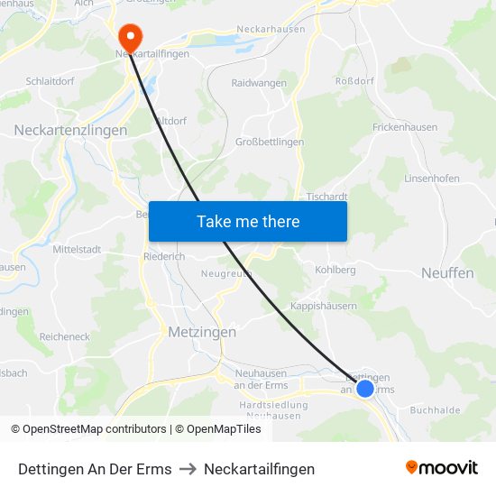 Dettingen An Der Erms to Neckartailfingen map