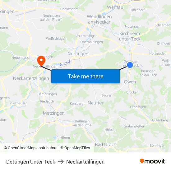 Dettingen Unter Teck to Neckartailfingen map